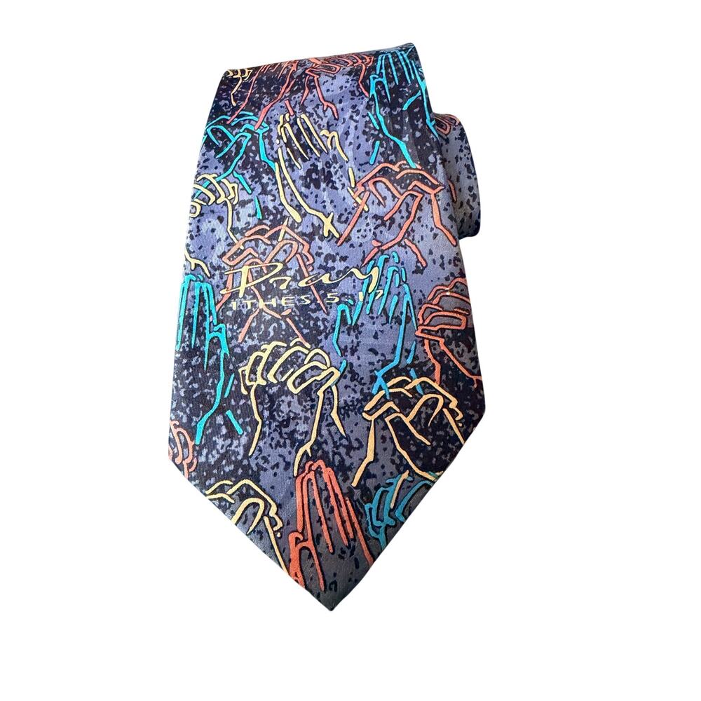 Vintage Pray Without Ceasing Tie 1‎ Thess 5:17 Praying Hands Necktie